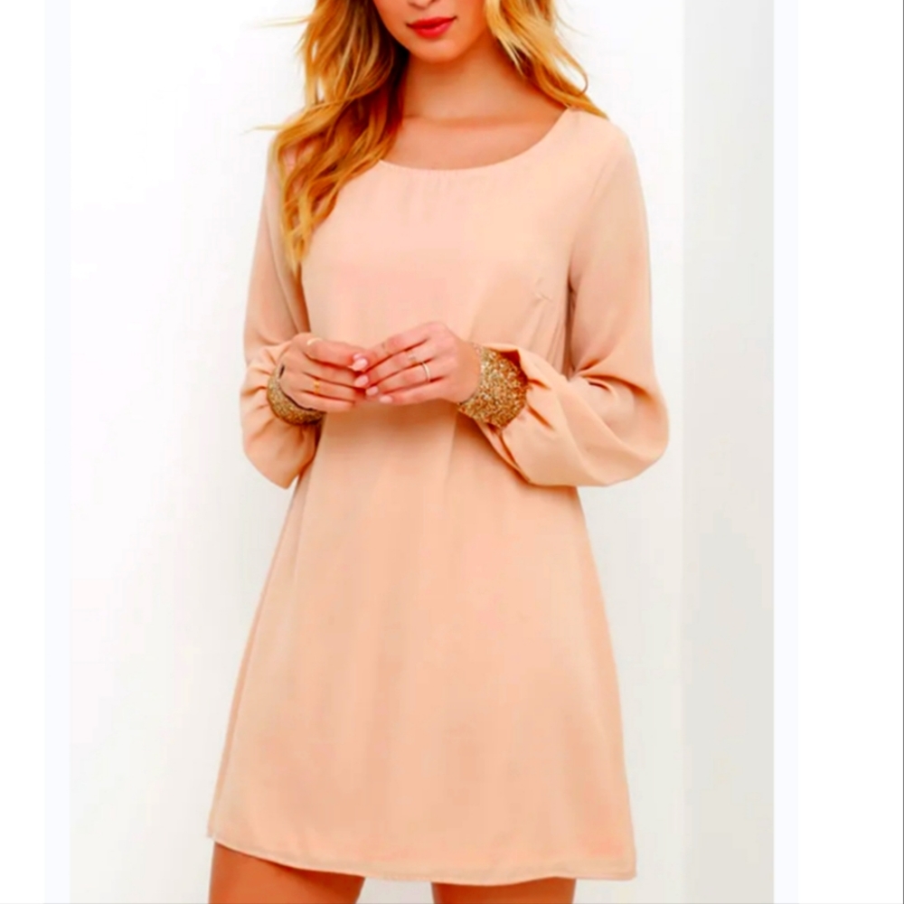 Naked Zebra Blush Pink Sheath Dress Long Sleeves Sz. S - Picture 1 of 9